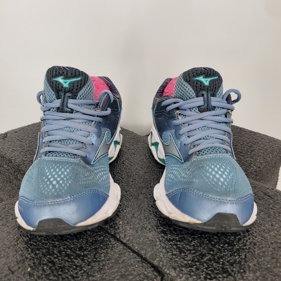 Mizuno Shoe Women's 7.5 Wave Rider 15 Grey Turquoise Athletic Running Sneakers - Picture 2 of 14